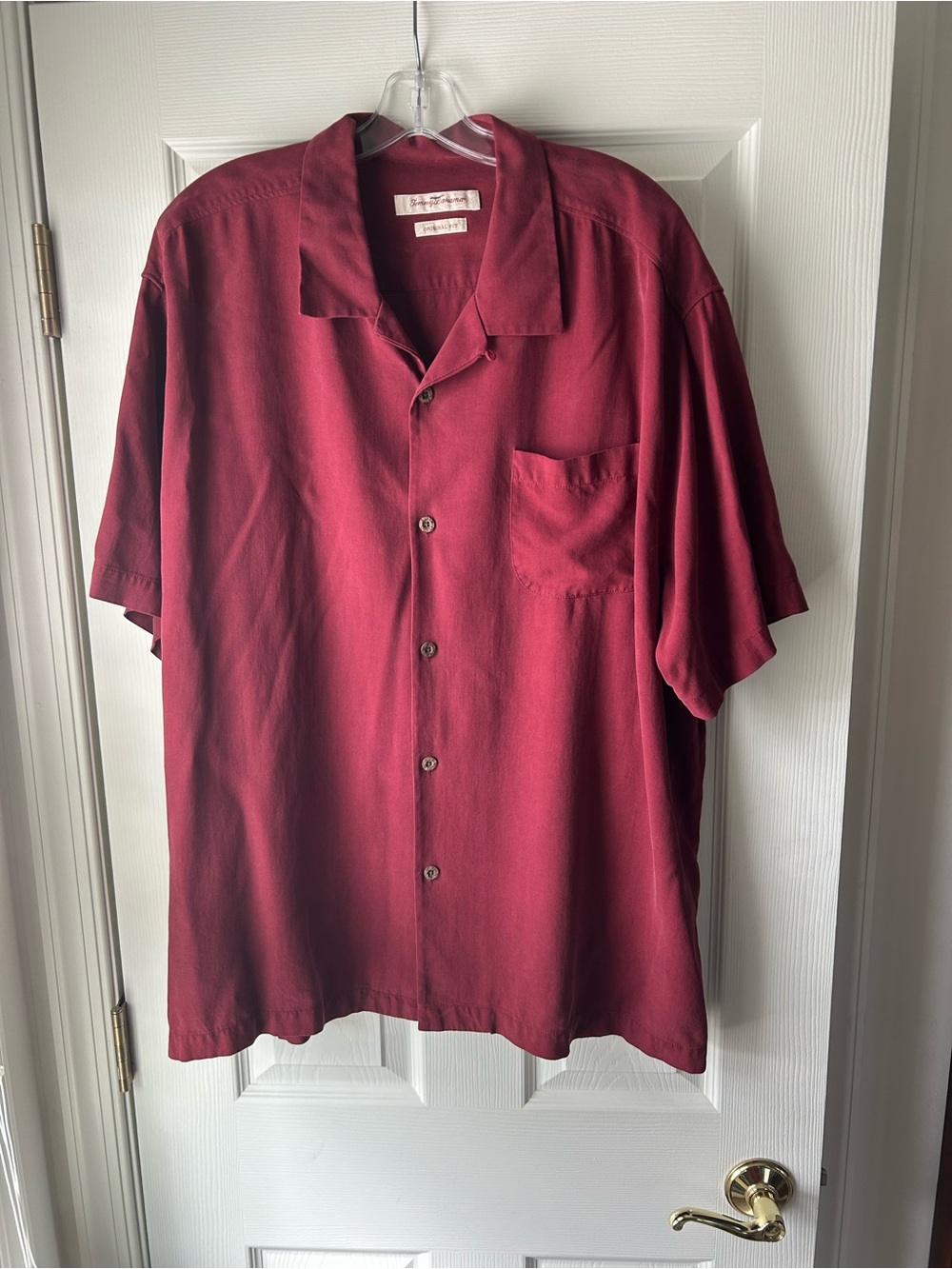 Tommy Bahama Men's Silk Short-Sleeve Button-Up Camp Shirt - Burgundy Size XXL